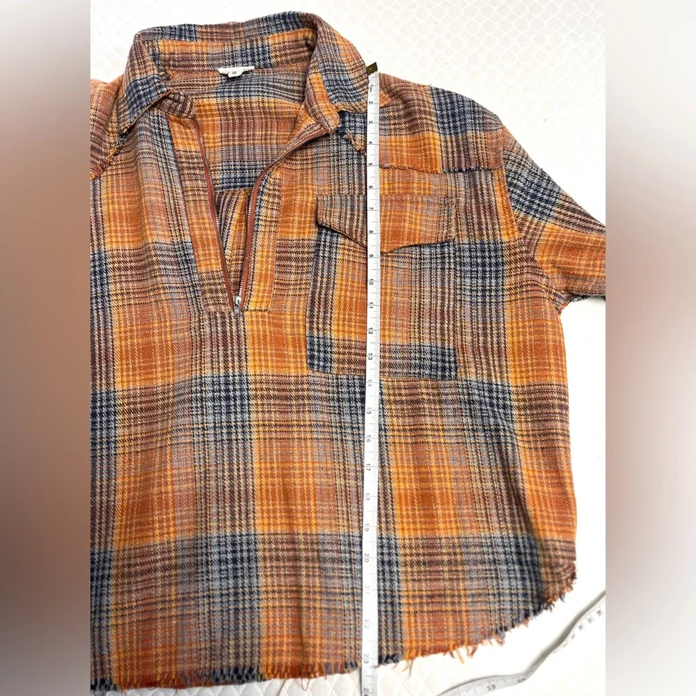 Plaid Orange and Blue Women's Shirt - Picture 7 of 8